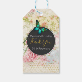 Etiqueta Para Presente Borboleta Verde sobre Colagem de Vintagem Chic Obr