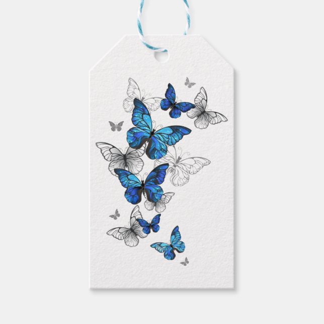 Etiqueta Para Presente Borboletas Azuis Voadoras Morpho (Frente)