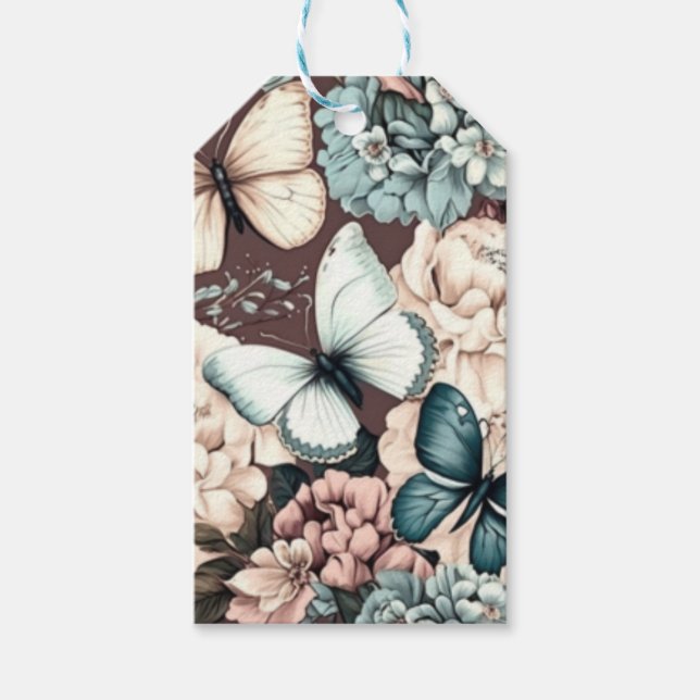 Etiqueta Para Presente Borboletas e flores marrons (Frente)
