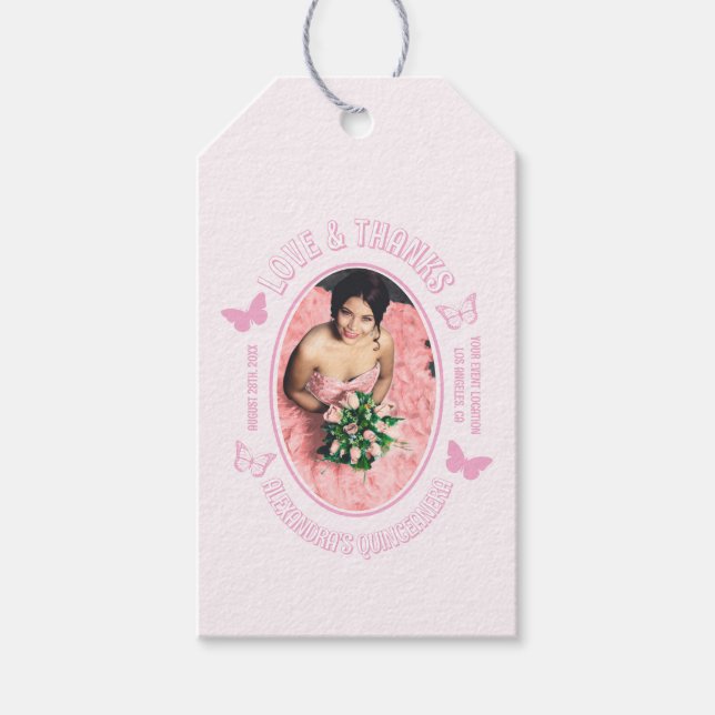 Etiqueta Para Presente Borboletas Rosa Quinceanera (Frente)