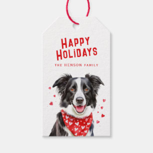 Etiqueta Para Presente Border Collie Red Heart Bandana Natal