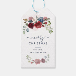 Etiqueta Para Presente Bordô Floral Natal Alegre Moderno