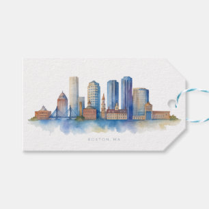 Etiqueta Para Presente Boston City Skyline Watercolor Mães de Boston Mo