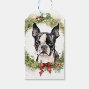 Etiqueta Para Presente Boston Terrier Christmas Wreath Festivo Pup