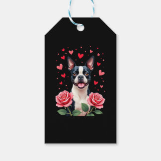 Etiqueta Para Presente Boston Terrier com Corações de Rosas Vermelhas Cam
