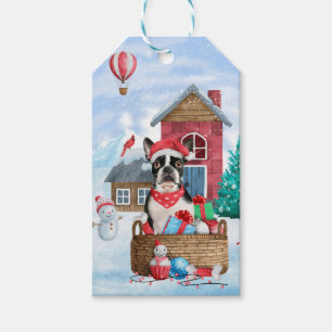 Etiqueta Para Presente Boston Terrier Dog Na Casa Dos Cachorros De Natal