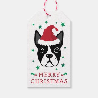 Etiqueta Para Presente Boston terrier Papai Noel Feliz Natal Para De