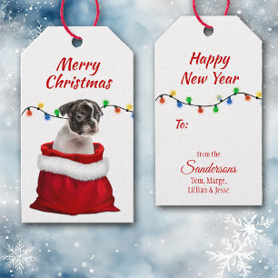 Etiqueta Para Presente Boston Terrier Puppy em Papais noeis Bag
