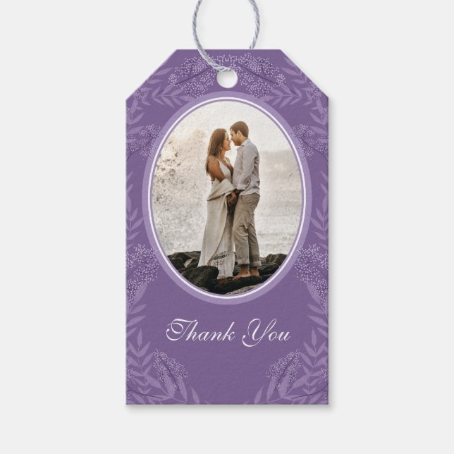 Etiqueta Para Presente Botânica de Casamento Roxo lavanda (Frente)