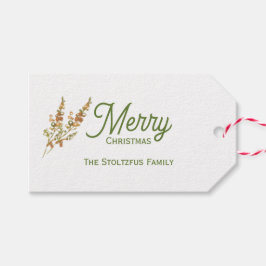 Etiqueta Para Presente Botânica de Cor de Água do Natal Verde Moderno