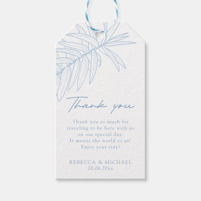 Etiqueta Para Presente Botânica Simples e Azul Dusty (Frente)