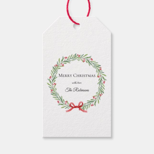 Etiqueta Para Presente Botanical Christmas Wreath Modern Script  (Frente)