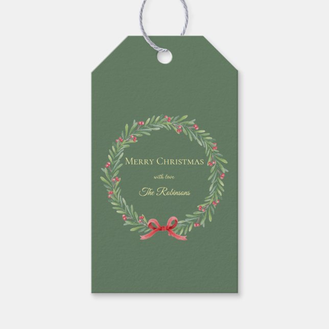 Etiqueta Para Presente Botanical Christmas Wreath Modern Script  (Frente)
