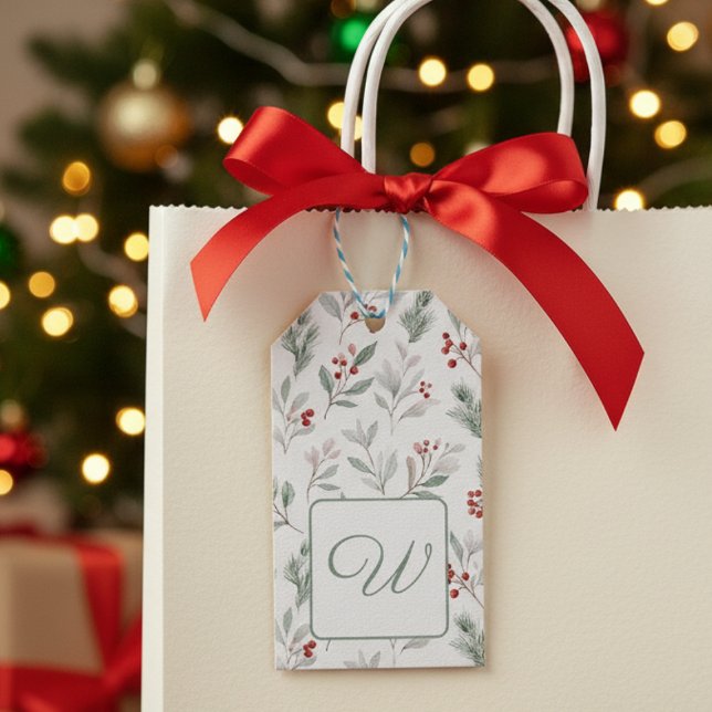 Etiqueta Para Presente Botanical Initial (Holiday monogram gift tag)