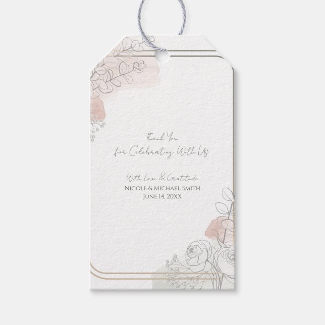 Etiqueta Para Presente Botanical Outline Sage & Blush Floral Wedding  (Frente)