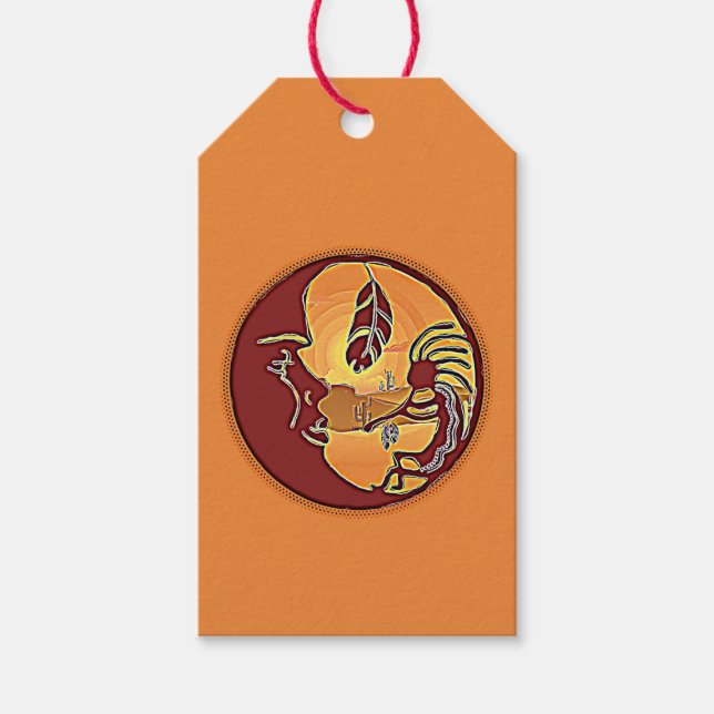 Etiqueta Para Presente Botão Paisagem - Lua Kokopelli Feather 1 (Frente)