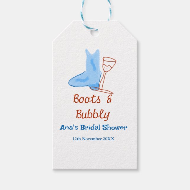 Etiqueta Para Presente Botas & champanhe espumante banho de noiva azul (Frente)