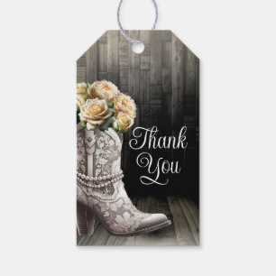 Etiqueta Para Presente Botas de Cowgirl com Renda e Flores Brancas Casame