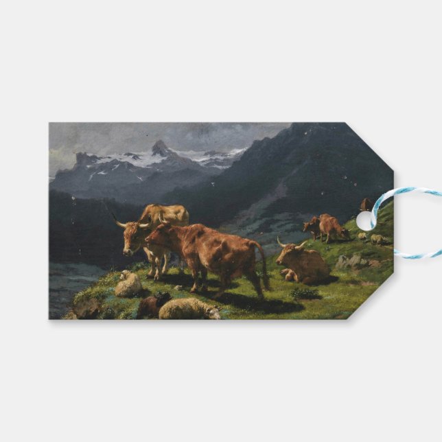Etiqueta Para Presente Bovinos e Ovinos numa Paisagem Alpina (Frente (horizontal))