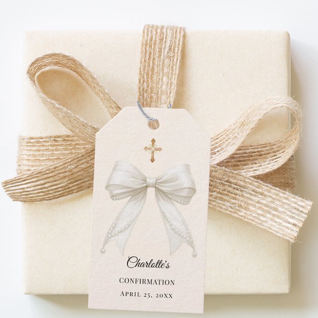 Etiqueta Para Presente Bow ivory pearls girl Confirmation DIY (Criador carregado)