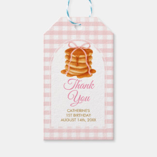 Etiqueta Para Presente Bows and Brunch Pancake Pink 1st Birthday Gingham