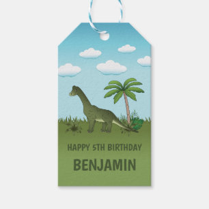 Etiqueta Para Presente Brachiosaurus Dinosaur Feliz Aniversário