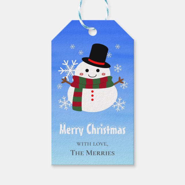 Etiqueta Para Presente Branca de Natal Snowman (Frente)
