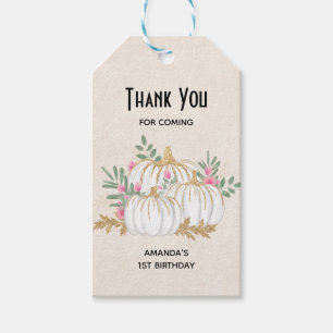 Etiqueta Para Presente Branca e Dourada Pumpkins Watercolor Aniversário