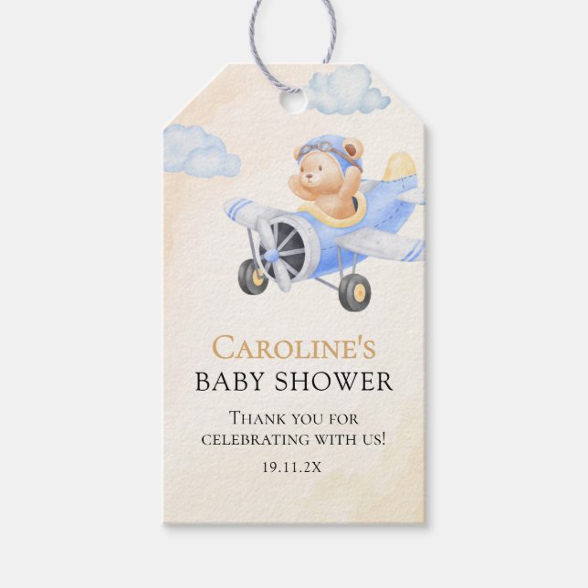 Etiqueta Para Presente Branca Esperança Voando Urso Aquarela Obrigado (Frente)