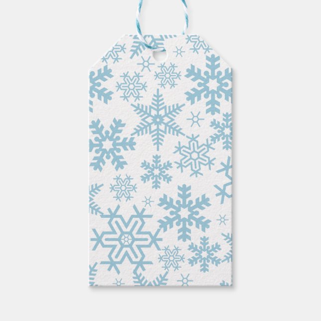 ETIQUETA PARA PRESENTE BRANCO COM FLÓCOS DE NEVE AZUIS DE INVERNO (Frente)