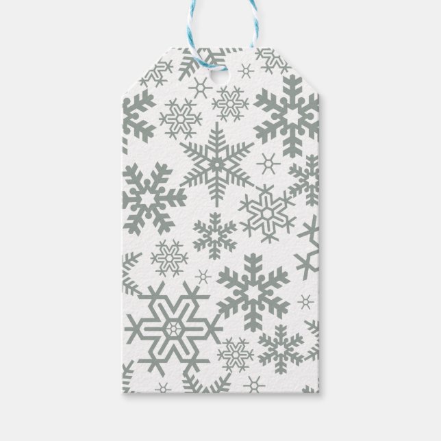 Etiqueta Para Presente BRANCO COM FLocos DE NEVE DE INVERNO AZUIS (Frente)