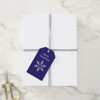 Etiqueta Para Presente Branco e Prata Floco de Neve Natal Azul Escuro