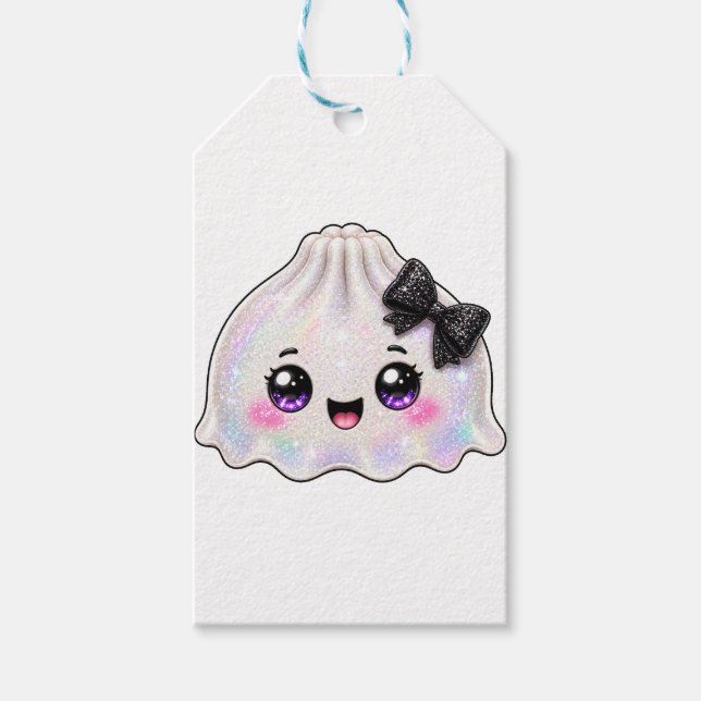 Etiqueta Para Presente Branco Fantasma Dumpling Squishy Halloween Preto  (Frente)