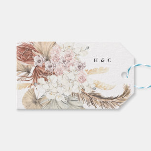 Etiqueta Para Presente Branco Obrigado Pampas Monograma Grass Floral
