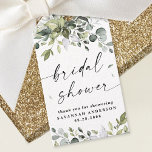 Etiqueta Para Presente Bridal Shower Greenery Elegant Thank You Favor<br><div class="desc">Design features elegant watercolor greenery eucalyptus ,  olive branches,  and other leafy elements. "Bridal shower" is printed in a modern stylish font surrounded by a few small falling leaves. The back has a matching botanical wreath design.</div>