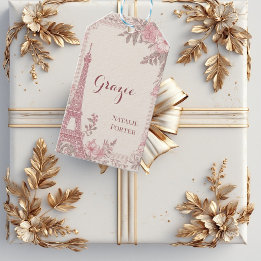 Etiqueta Para Presente Bridal Shower Paris Eiffel Tower Pastel Pink Flora