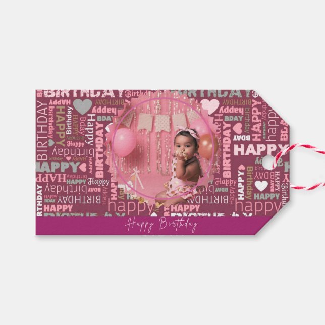 Etiqueta Para Presente Bright Happy Birthday Pattern Background  (Frente (horizontal))