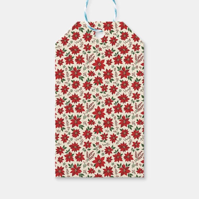 Etiqueta Para Presente Bright Red Poinsettias (Frente)