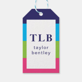 Etiqueta Para Presente Bright Rugby Stripes Monogramas de presentes