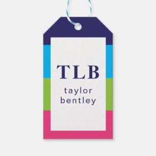 Etiqueta Para Presente Bright Rugby Stripes Monogramas de presentes