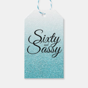 Etiqueta Para Presente Brilho azul Ombre 60 e 60th aniversário Sassy