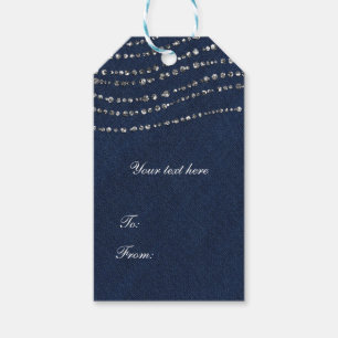 Etiqueta Para Presente Brilho de Denim Azul e Diamantes Festa