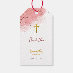 Etiqueta Para Presente Brilho Dourado com Cruz Glitter Aguarela Rosa Bati