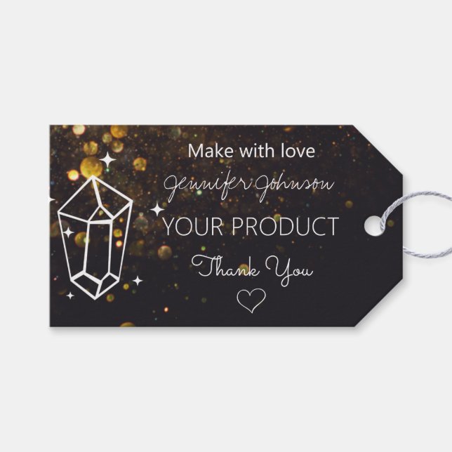 Etiqueta Para Presente Brilho Geométrico em Etiqueta de Presente Preta (Frente (horizontal))