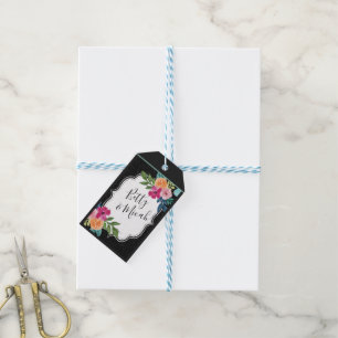 Etiqueta Para Presente Brilho Negro e Arco-Íris Floral Rose Bouquet