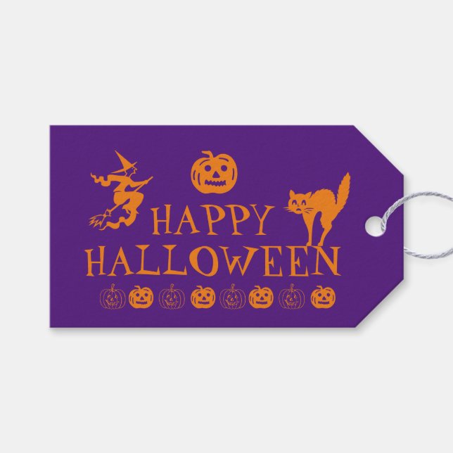 Etiqueta Para Presente Brindes roxos laranja felizes de Halloween assusta (Frente (horizontal))