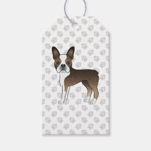 Etiqueta Para Presente Brindle Boston Terrier Cute Cartoon Dog & Paws