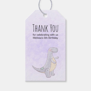 Etiqueta Para Presente Brinquedo de Dinossauro Cinza Fofo Aniversário Aqu