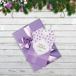 Etiqueta Para Presente Brinquedos de Natal Vintage Roxos e Xadrez