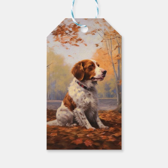 Etiqueta Para Presente Brittany Spaniel no outono deixa cair inspiração (Frente)